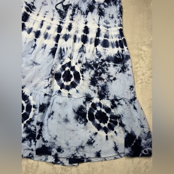 Magic Blue White Tie Dye Tiered Ruffle Lightweight MIDI Boho 100% Rayon Skirt M - Picture 5 of 13